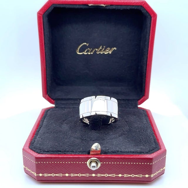 Metal Cartier 18ct White Gold Tank Française Ring 14.81g, Size 9 For Sale - Image 7 of 11