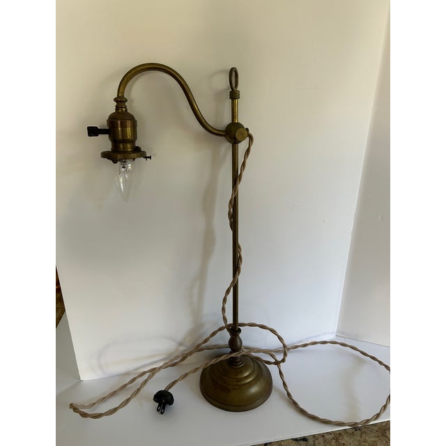 Metal 1930s Adjustable Brass Table Lamp With Tiffany Style Shade For Sale - Image 7 of 8