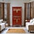 Chinoiserie Ornately Carved Asian Modern Red Lacquer Gilt Gold Tv Cabinet Bar With Brass Hardware For Sale - Image 3 of 14