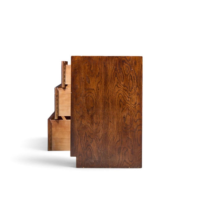 Mid 20th Century Henredon Campaign Mid Century Oak and Brass Lowboy Dresser For Sale - Image 5 of 10