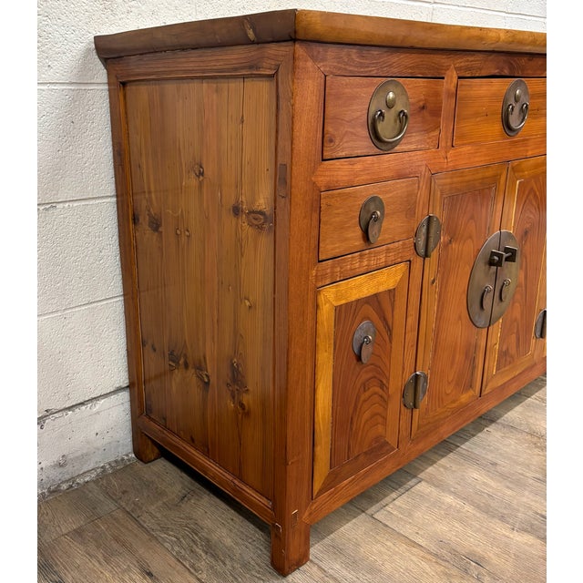 Late 20th Century Vintage Qing Style Chinese Elm Sideboard Buffet Credenza For Sale - Image 5 of 18