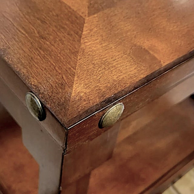 Farmhouse 1990s Farmhouse Rustic Wood End Table With a Dome Studded Apron For Sale - Image 3 of 9