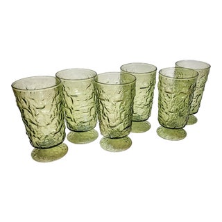 Mid-Century Green Bark Texture Goblets- Set of 6 For Sale