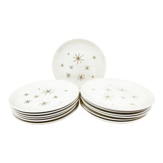Vintage Mid-Century Modern Royal China “Star Glow” Dinner Plates - Set of 13 For Sale