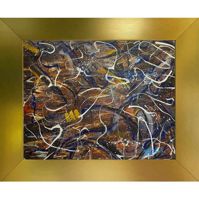 2025 "011-25" Abstract Expressionist Electric Blue & Yellow Painting by Mark Lewis For Sale