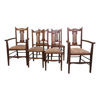 Antique Arts and Crafts Golden Oak Dining Chairs, 1880, Set of 6 For Sale