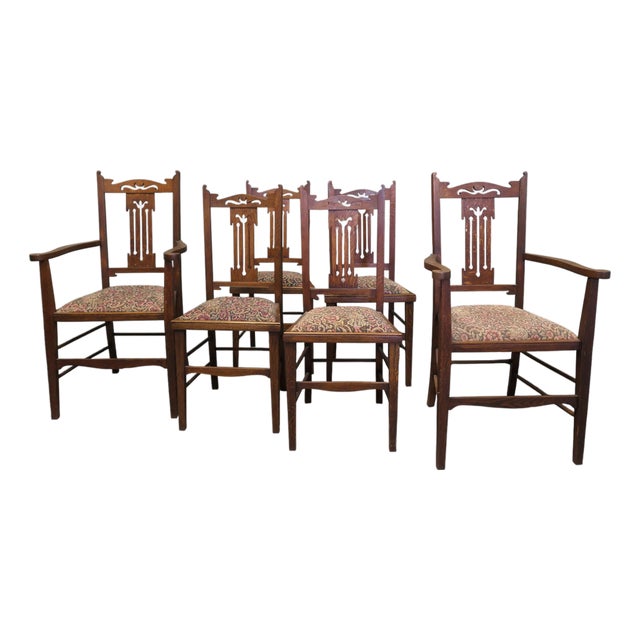 Antique Arts and Crafts Golden Oak Dining Chairs, 1880, Set of 6 For Sale