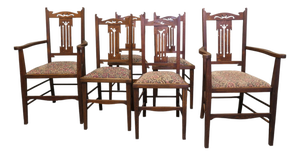 Antique Arts and Crafts Golden Oak Dining Chairs, 1880, Set of 6