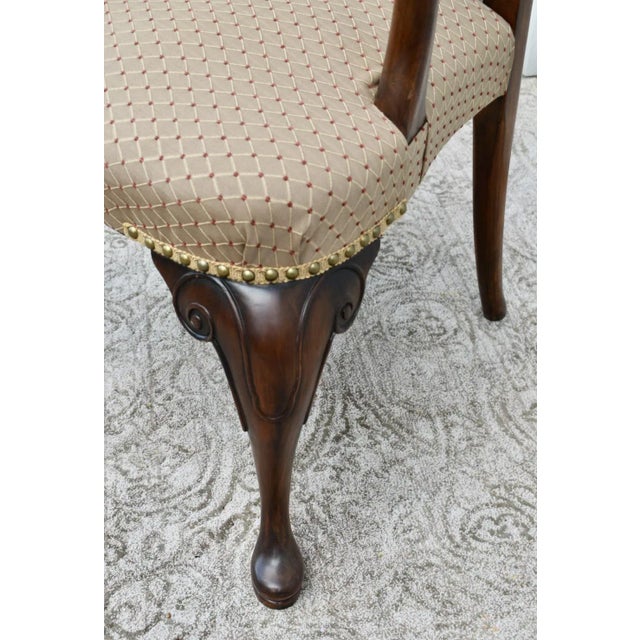 Walnut Queen Anne Armchair Desk Dining Chair Brass Stud Accents Vintage 1960s For Sale - Image 4 of 12
