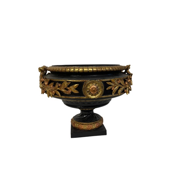 Late 19th Century Neoclassical Black and Gilt Cast Iron Planters - A Pair For Sale - Image 5 of 12
