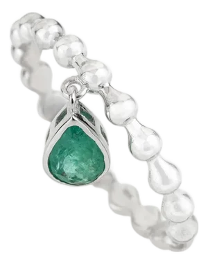 Contemporary Emerald Beaded Charm Band Ring Size 4 in 14k White Gold