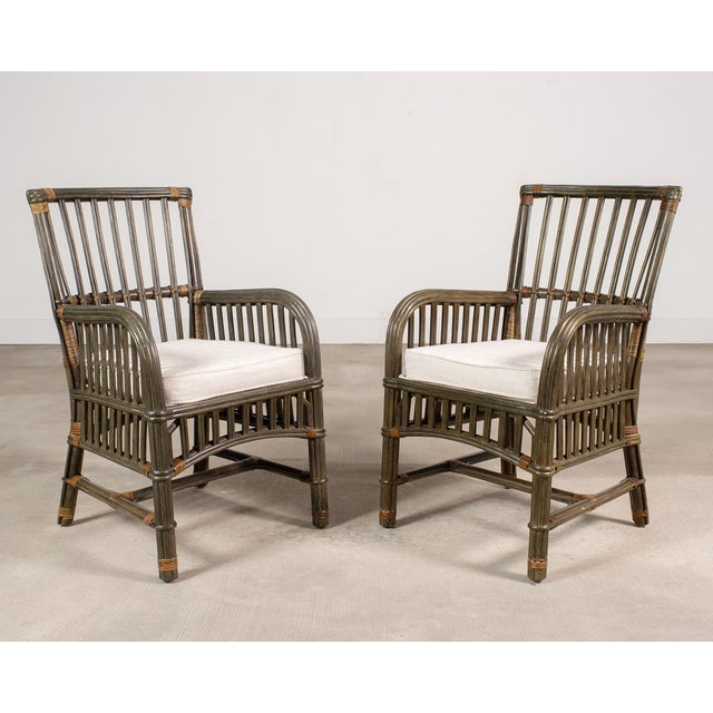 Late 20th Century Pair Bielecky Brothers Organic Modern Rattan Dining Armchairs For Sale - Image 5 of 18