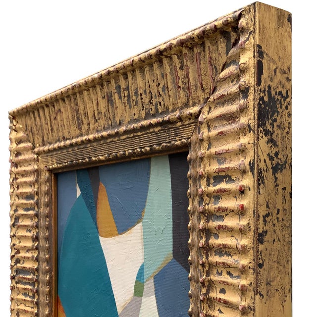 Contemporary Jewel Tones Abstract Oil Painting in Vintage Frame For Sale In New York - Image 6 of 6