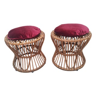 Rattan Stools, Italy, 1970s, Set of 2 For Sale