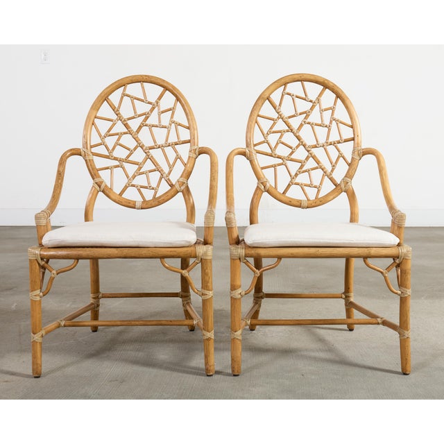 McGuire Set of Six Genuine McGuire "Cracked Ice" Rattan Dining Chairs For Sale - Image 4 of 18