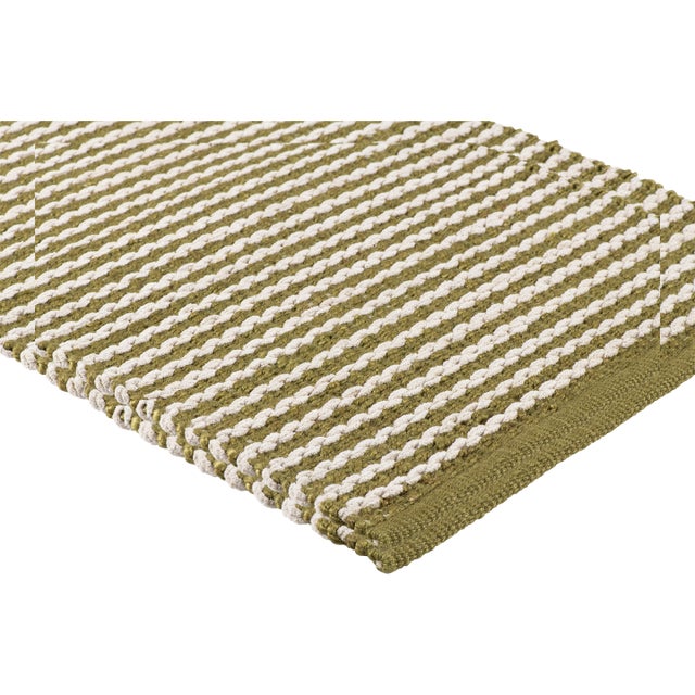 Part & Parcel Goods Textured Scallop Stripe Runner, 2’6”x8', Moss and Eggshell For Sale