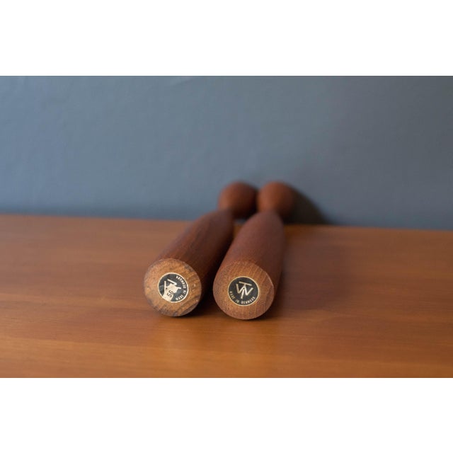 Brown Pair of Sculptural Teak Danish Modern Candle Holders For Sale - Image 8 of 8