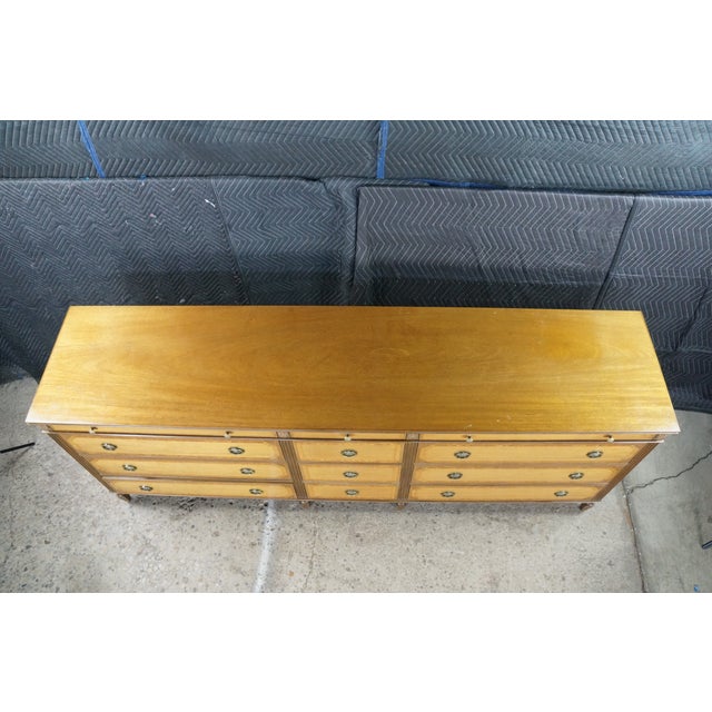 Vintage Kittinger American Federal Style Mahogany & Satinwood Triple Dresser 87" For Sale - Image 16 of 18