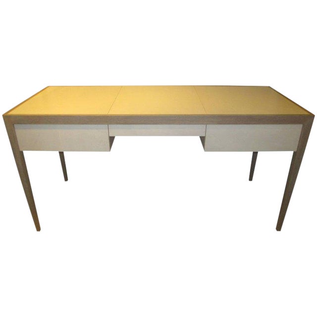 Bespoke Cerused Oak and Parchment Desk Featuring Three Central Drawers For Sale