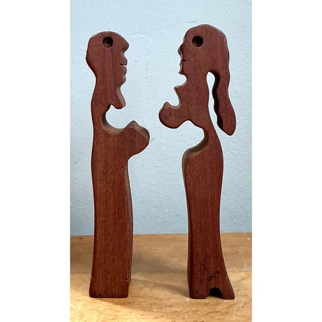 Wood Vintage Abstract Lovers Wood Sculpture For Sale - Image 7 of 12