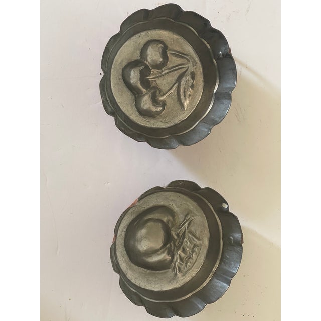 Shabby Chic Antique Brass Pair of Baking Molds Cherries Apple For Sale - Image 3 of 3
