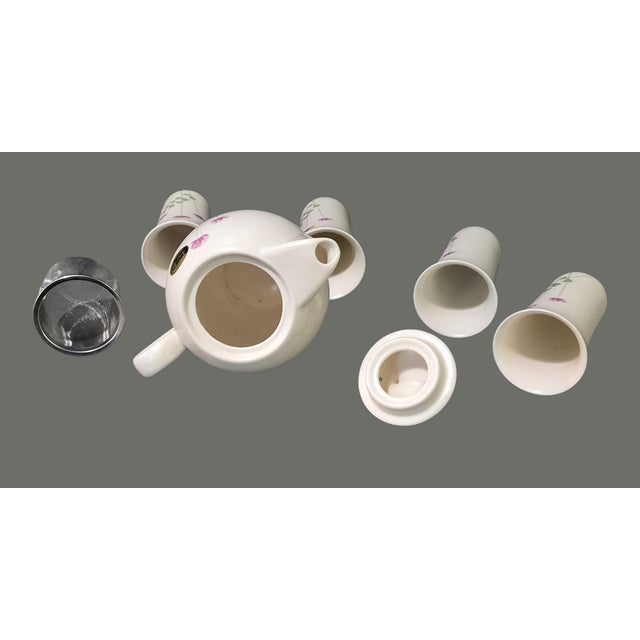 Late 20th Century Late 20th Century Japanese Utsuwa Tea Pot & Four Cups Pink Wild Flower Pattern - 5 pcs For Sale - Image 5 of 6