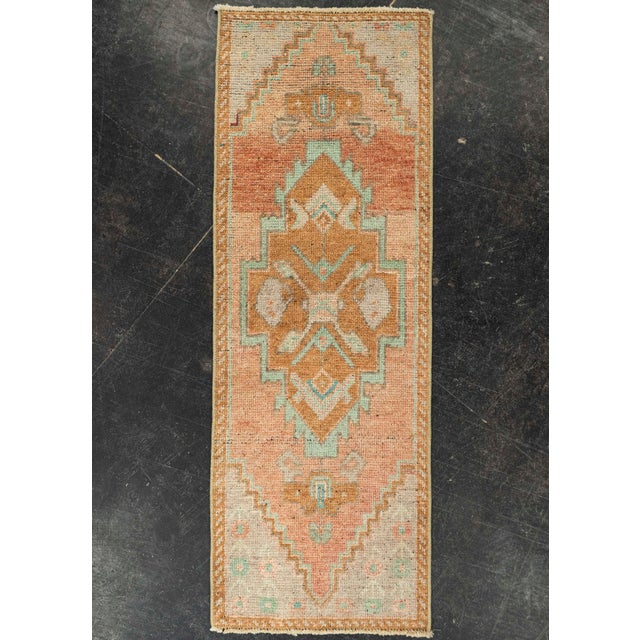 Terra Cotta Turkish Mini Rug Oriental Hand Knotted Vintage Rug 1'3" x 3'7" #21295 For Sale - Image 8 of 8