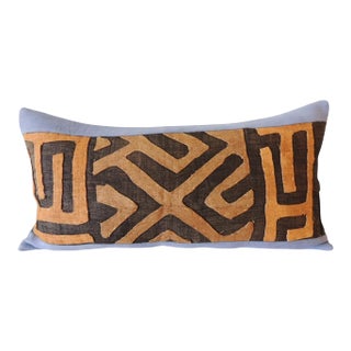 Vintage Kuba Tan and Brown Handwoven African Bolster Decorative Pillow #3 For Sale