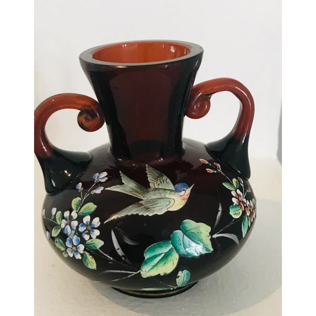 Cca 1820 Bohemian Moser glass vase with delicate polychrome enamel decor. Rare collectible.