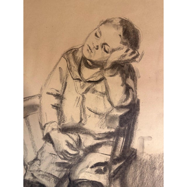 Piet Hein Eek Heinrich Pforr, Midday Nap Sleeping Boy on Chair, 1905, Charcoal on Paper For Sale - Image 4 of 12