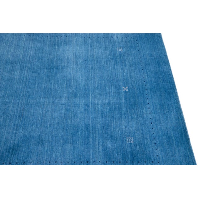 Blue Modern Gabbeh Minimalist Style Handmade Wool Rug For Sale In New York - Image 6 of 7