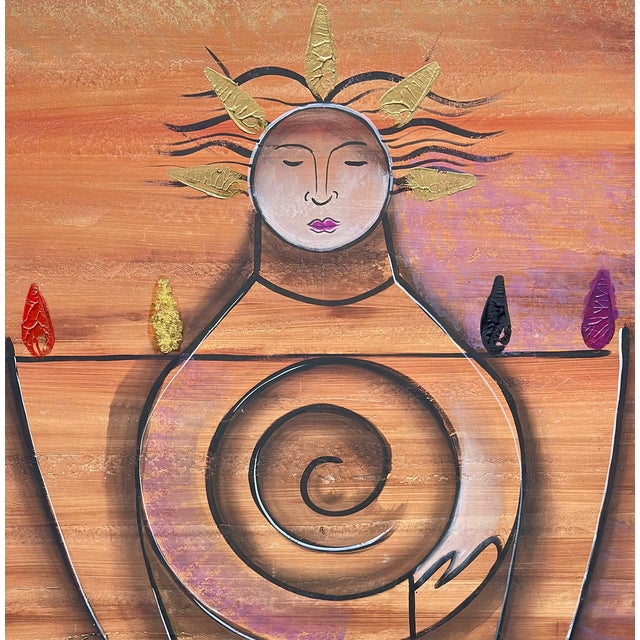 1980s 1980s Gunnar Erman Modern Mix Media Abstract Sun Motif Painting For Sale - Image 5 of 5