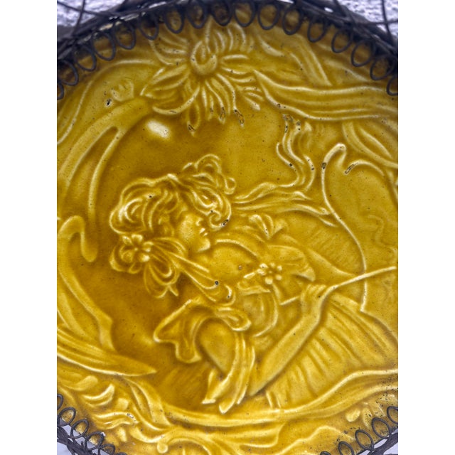 Austrian Majolica Art Nouveau Wire Basket Circa 1900 For Sale - Image 4 of 6