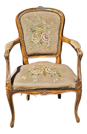 Mid Century Provincial Style Tapestry Upholstered Needlepoint Armchair