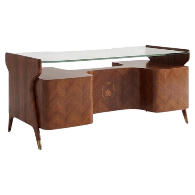 Mid-Century Wood and Brass Desk from Vittorio Dassi, Italy, 1950s For Sale - Image 9 of 9