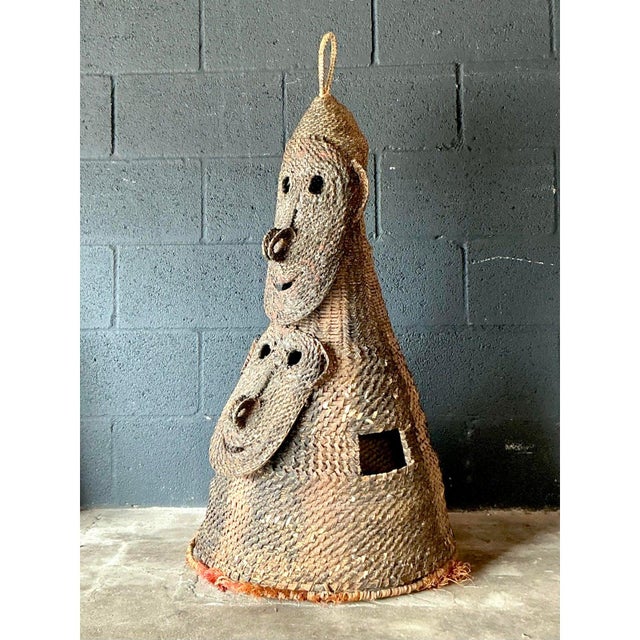 Late 20th Century Vintage Boho Woven Rattan Ceremonial Headdress For Sale - Image 5 of 6