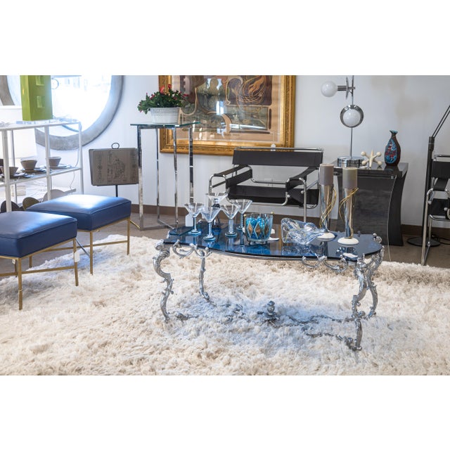Late 20th Century Maison Charles Regence Contemporary Blue Glass & Silver French Coffee Table For Sale - Image 5 of 7