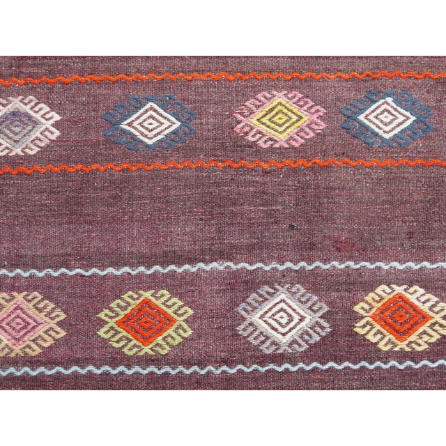 Wine 60s Aesthetic Wine Red Turkish Embroidered Jejim Kilim Area Rug For Sale - Image 8 of 11