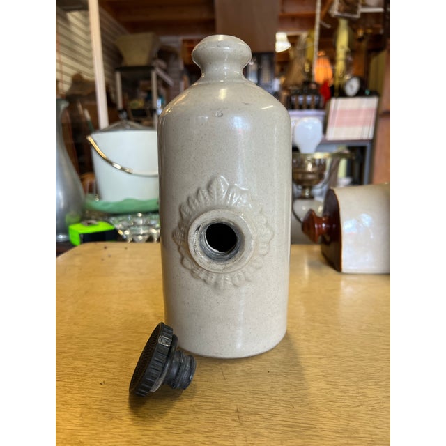 Vintage, Antique stoneware hot water bottle with a stopper. Late 18th century or early 20th century. This Type of Foot...