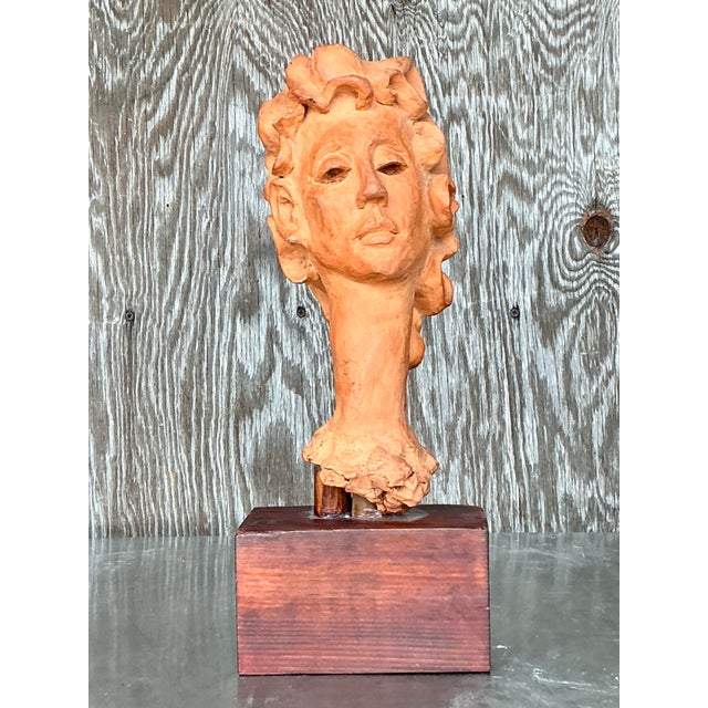 Vintage Boho Original Terracotta Bust of Woman For Sale - Image 10 of 11
