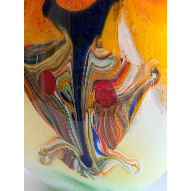 Hand-Blown Art Glass Vase With Multicolored Swirl Design For Sale - Image 12 of 16