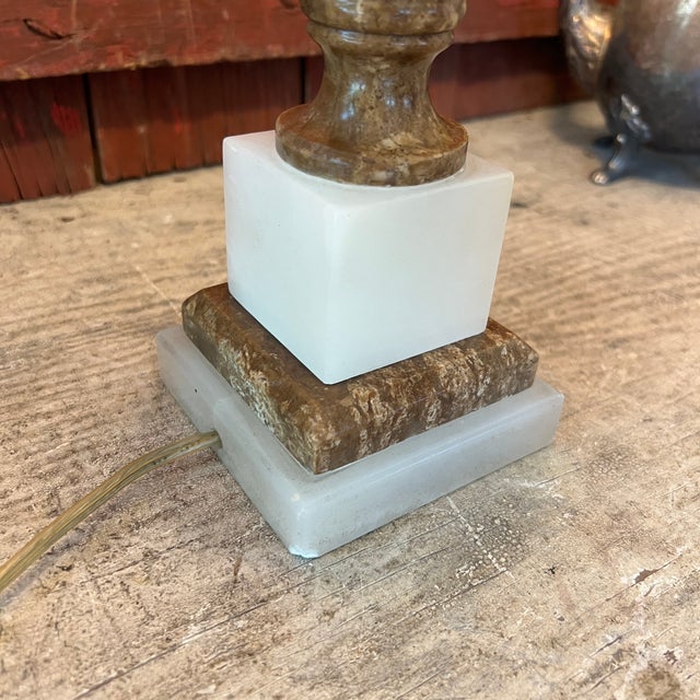 Vintage Italian Marble & Alabaster Urn Lamp 13" Elegant Design With Brass Accents For Sale - Image 17 of 18