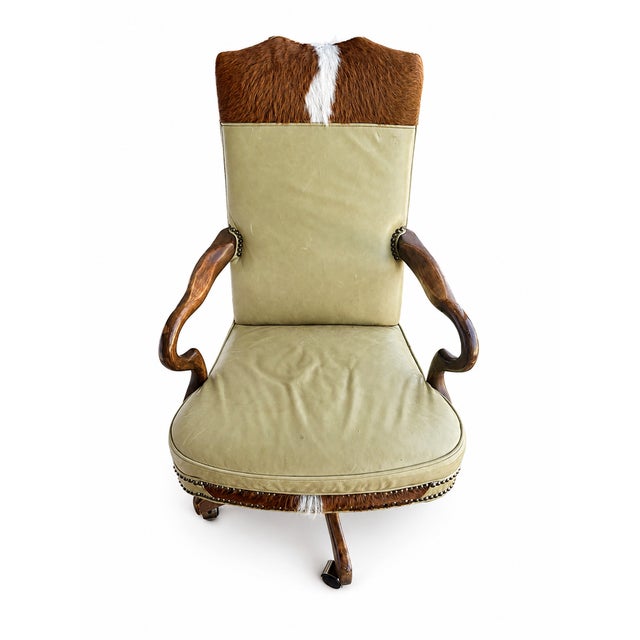 Old Hickory Tannery Brown Leather Adjustable Executive Office Chair For Sale - Image 17 of 18