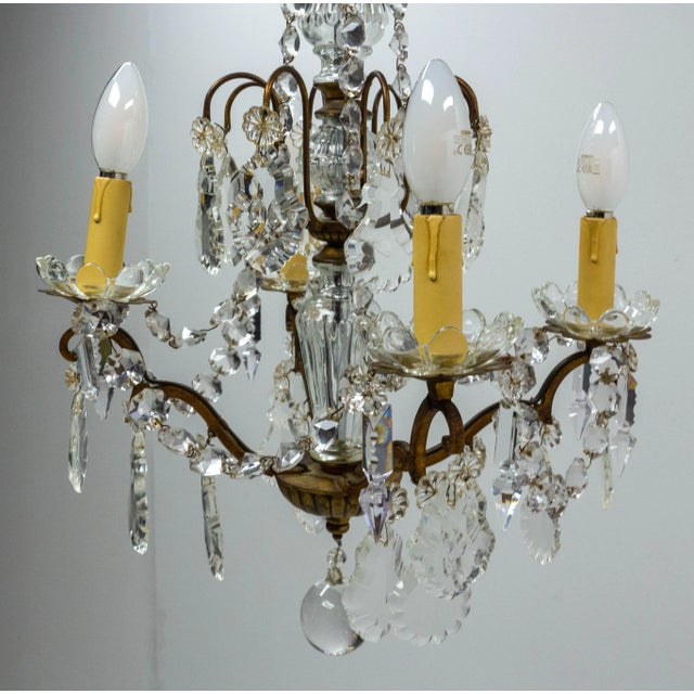 1960s Mid-Century French Chandelier with Crystal Drops and Ball For Sale - Image 5 of 9