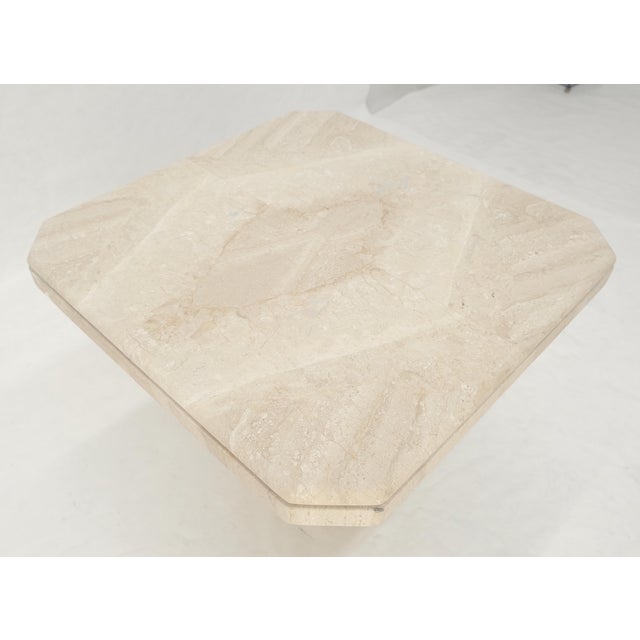 Stone Polished 27x27" Travertine Square Top Single Pedestal Side End Lamp Table Mint For Sale - Image 7 of 16