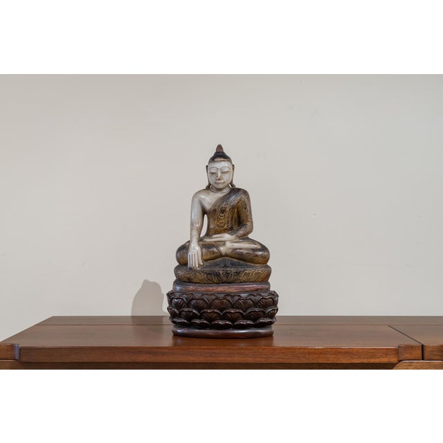 Burmese Artist, Buddha Sculpture, 1700s, Alabaster & Wood For Sale - Image 10 of 10
