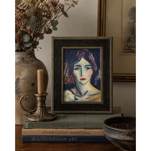 An expressive portrait after Edvard Munch’s 1924 Birgit Prestøe, presented as a professionally produced fine art print on...
