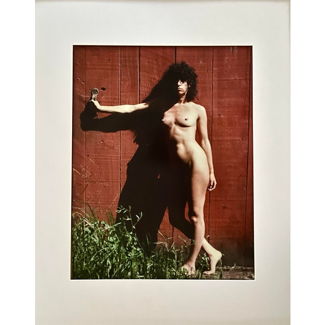 Original Cibachrome Color fine art photograph of the model Barbara and the red barn door Santa Cruz Mountains 1982. Photo...