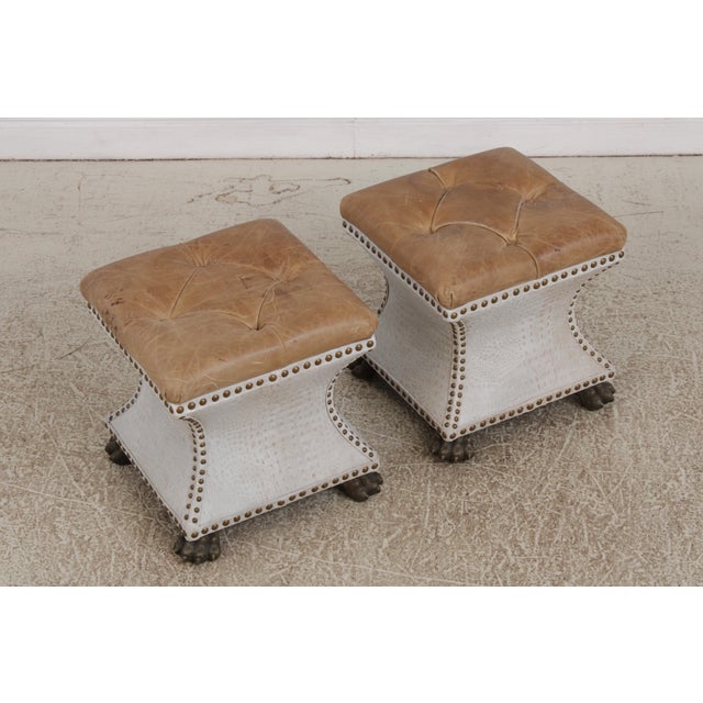 Age: C.2005 Details: Ball & Claw Feet Brass Capped Feet High Quality Construction Tack Head Trim Faux Ostritch Leather...