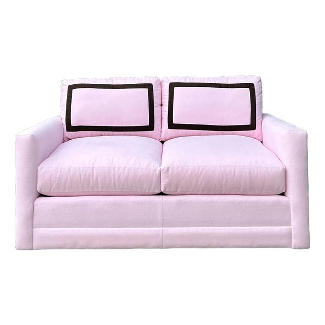 Vintage Cr Laine Loveseat in Romo “Linea Rosewater” With Samuel and Sons Trim For Sale